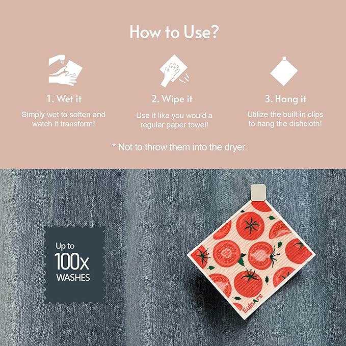 Reusable Paper Towels, Swedish Dishcloths for Kitchen 8-Pack, Non-Scratch Swedish Dish Towels, Super Absorbent Cellulose Dish Cloths, No Odor Dish Rags