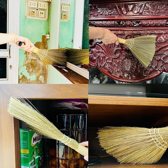 Set of 2 Brooms for Kid 12.6 inch & 16.54 inch - Vietnamese Natural Straw Soft Broom -Soft Bristle Brooms, Decorative Broom