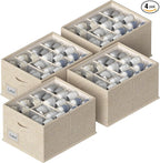 FHSQX 4 Pack Shoe Organizer for Closet,Foldable Shoe Organizer,Fits up to 48 Pairs,Storage Containers With Bottom Support for Shoes (Beige, (16.5 * 12.6 * 9.5) x4)