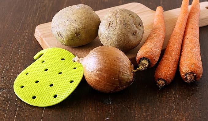 Vegetable Scrubber Brush : Double Sided Fruit and Vegetable Scrubber - Multi Use: Potato Scrubber - Carrot Brush - Trivet - Jar Opener by Cestari Kitchen