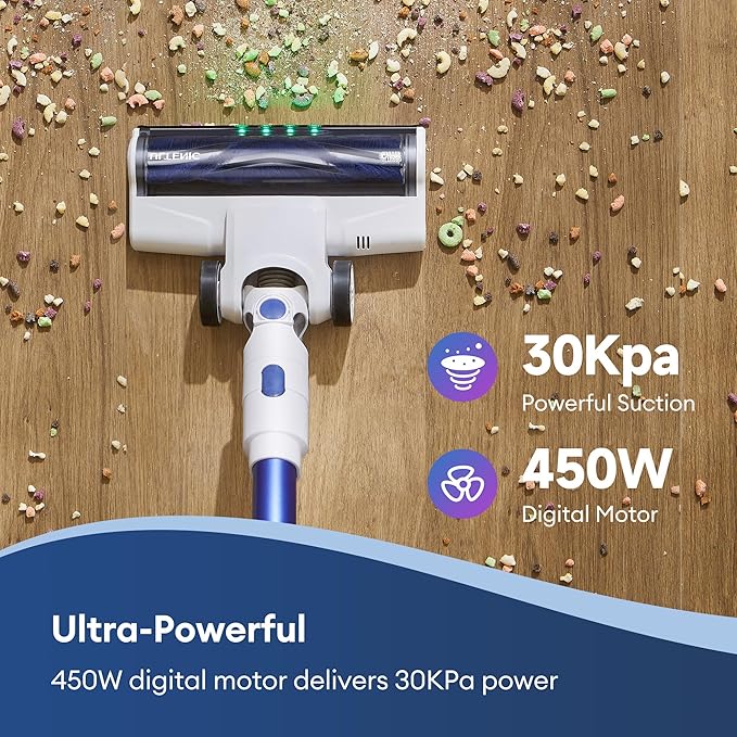 Ultenic U10 Ultra Cordless Stick Vacuum Cleaner, 500W Motor, 45KPa Suction, Max 40mins Runtime, Anti-Tangle Brush, 1L Dustbin Capacity, Stick Vacuum for Home, Pet Hair, Hardwood Floors, and Carpets