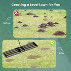 Goplus Lawn Leveling Rake, 46" x 10" Heavy Duty Level Lawn Tool w/ Ergonomic Handle for Soil, Effort-Saving Landscape Rake for Garden, Backyard, Golf Course, Farm, Pasture, Black