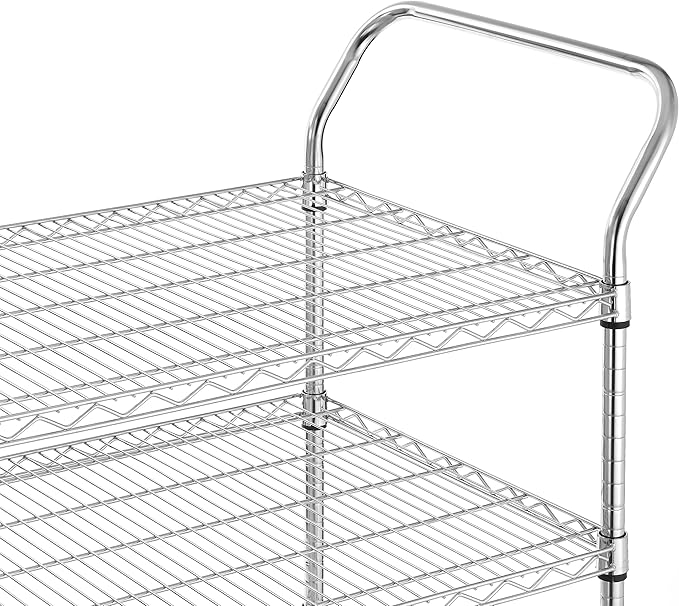 Finnhomy 3-Tier Commercial Grade Rolling Cart, Heavy Duty Utility Cart with Wheels and Handles, Metal Kitchen Carts on Wheels with 600 lbs Capacity, Shelf Size 24" D x 40" W, NSF