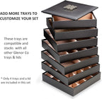 Earring Organizer Tray - 4 Stackable Trays with Lid -45 Slot Classic Jewelry Storage Display Case for Drawer or Dresser - Holder for Earring Ring or Necklace - Large Mirror - Black