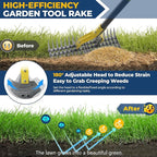 Thatch Rake, 51" Heavy Duty Metal Dethatcher Rake with 15" Wide Double-Edged Sharp Tines Thatch Rakes for Lawns,Dead Grass Removal,Soil Loosening,Lawn Care, Dethatching,Yard,Garden