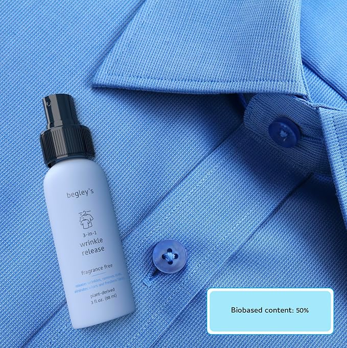 Begley's 3-in-1 Wrinkle Remover, Quick Fix Wrinkle Release, Static Cling Remover, Odor Eliminator and Fabric Refresher Spray - USDA Certified Biobased - Citrus, 3 oz Travel Size
