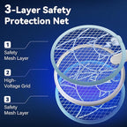 Electric Fly Swatter Racket, 2 in 1 Mosquito Bug Zapper 4100V Handheld Mosquito Killer with 1800 mAh Rechargeable Battery, Purple Lightand 3-Layer Safety Mesh for Indoor Outdoor Blue Two-Pack
