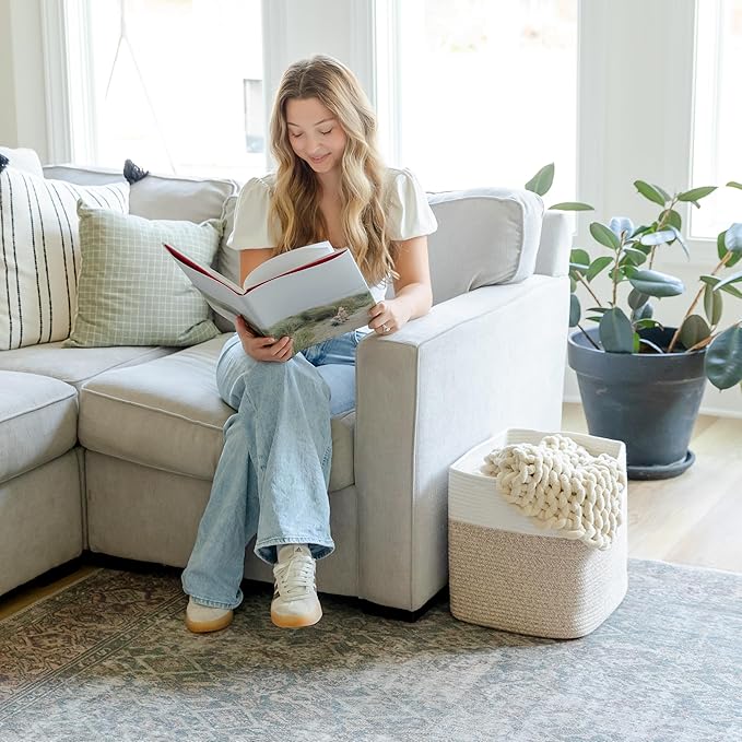 NaturalCozy 13x15x13 Kallax Storage Cubes Bins, 3 Pack | Cotton Rope Cube Storage Bin Woven Baskets for Organizing | Kallax Insert Storage Baskets for Shelves Organizer, Kids Toy, Closet Baby Nursery