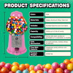 11-Inch Mini Gumball Machine - Vintage Candy Dispenser with Glass Globe, Metal Base, and Free Spin Coin Mechanism by Great Northern Popcorn (Pink)