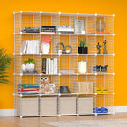 TUMUCUTE Cube Storage Organizer, Metal 25-Cube Shelves Bookshelf, Portable Closet Clothes Organizer for Bedroom, Home, Office, White