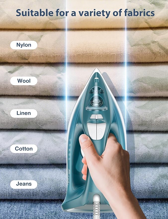 Sundu 1500W Steam Iron for Clothes - Ceramic Coated Soleplate, Rapid Heating, Self-Cleaning, Auto-Off, 11.84oz Water Tank, Precise Thermostat, Home Use Green