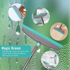 Broom with Dustpan Combo Set, Silicone Broom Squeegee and Scrub Brush Set with Long Adjustable Handle for Indoor & Outdoor Sweeping and Scrubbing, Ideal for Pet Hair, Liquids and Dirt