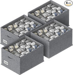 FHSQX 4 Pack Shoe Organizer for Closet,Foldable Shoe Organizer,Fits up to 48 Pairs,Storage Containers With Bottom Support for Shoes (Dark Grey, (16.5 * 12.6 * 9.5) x4)