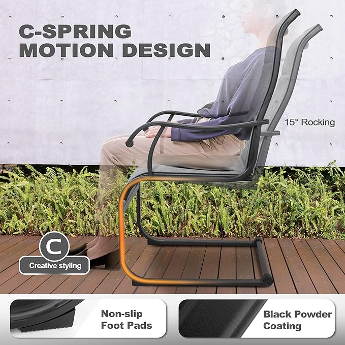 NUU GARDEN 3 Pieces Outdoor Bistro Set, 2 Patio Chairs with 20" Round Patio Table, Textilene Chairs and Iron Side Outdoor Table for Patio, Deck, Garden, Gray and Black