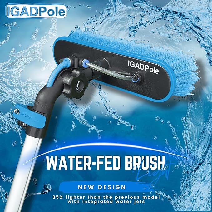 26ft IGADPole Washing Kit: Water-fed Brush, Cobweb Duster and 10” Squeegee and Soap Dispenser, with 5-Stage Telescoping Pole 5-20ft Pole