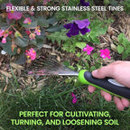 Garden Guru Stainless Steel Hand Rake Soil Tiller with Ergonomic Handle, Great for Gardening, Cultivating, Loosening Soil & Spreading Mulch, Raking Flower Beds