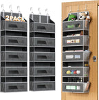 5 Tier Over The Door Organizer - Large Capacity Behind Door Hanging Shelves with 10 Mesh Pockets and Clear Windows, Closet Organizers and Storage for Bathroom, Bedroom, Nursery, 2 Pack Grey