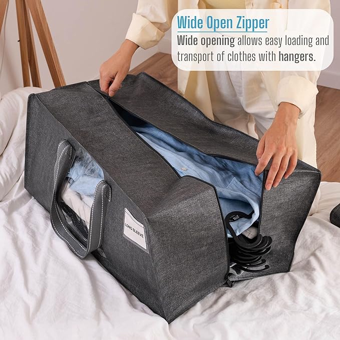 VENO 10 Pack Moving Bags Extra Large Storage Bags for College Move-In, Heavy-Duty Storage Totes, Packing Boxes, and Wardrobe Moving Supplies - Durable Laundry Bags for Clothes (Gray w/Window, 10 Pack)