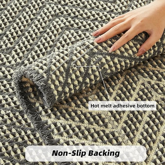 Bath Mats for Bathroom Non Slip,Waffle Luxury Bath Mat,Machine Washable Bath Mat for Shower,Ultra Soft Bathmat,Bluish Grey & Yellow,18"*30"
