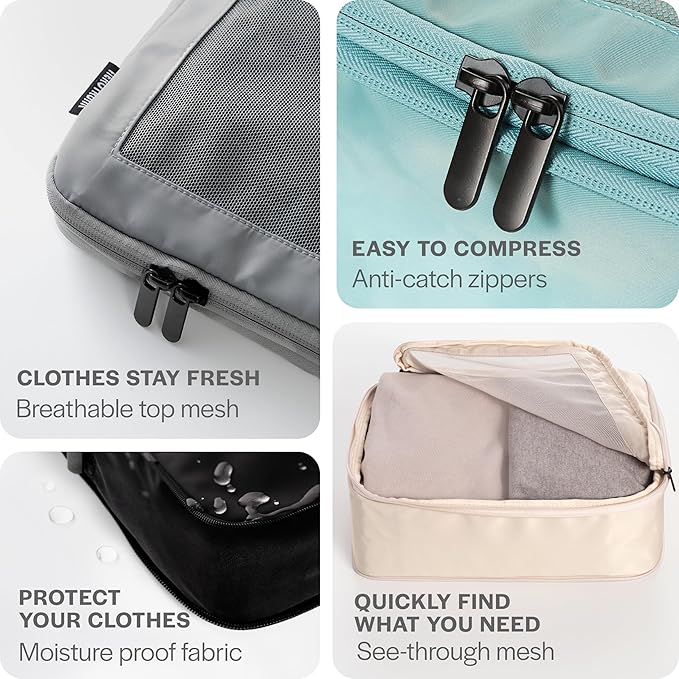 Compression Packing Cubes for Travel - Luggage Organizer Bags - Double Zipper Packing Cubes for Suitcases (6-Pack, Mocha)