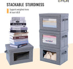 Citylife 3-Pack Collapsible Storage Bins with Lids, Linen Fabric Foldable Storage Boxes, Cube Closet Organization for Clothes, Blankets and Books, Gray