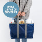 CleverMade EcoBasket 30L Collapsible Tote Basket – Reusable Grocery Tote That Stands Upright, Foldable Shopping Basket for Car Trunk Storage, Heavy Duty Utility Bag, 30 lb Capacity - Blue