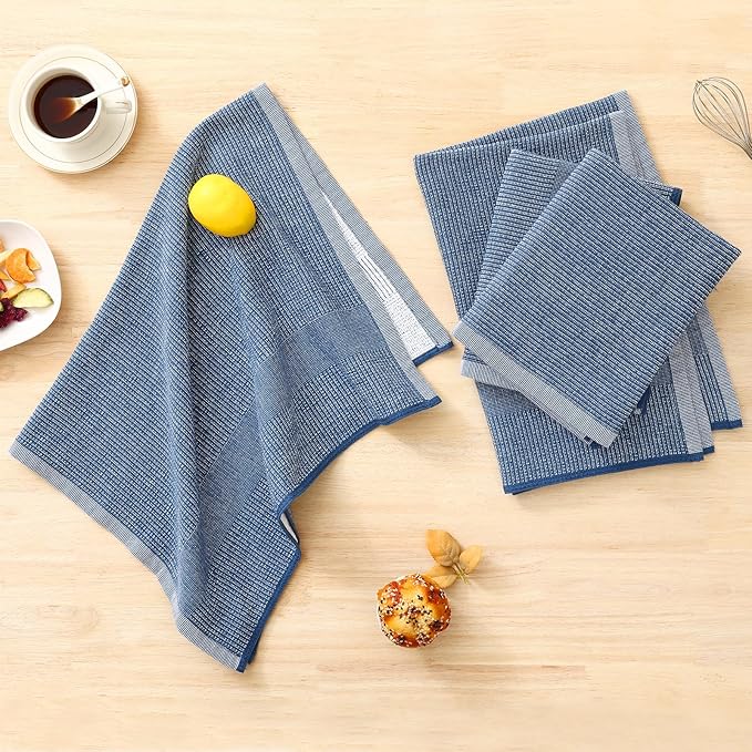 Homaxy Premium Kitchen Towels(18”x 28”, 12 Pack), Large Cotton Kitchen Hand Towels, Flat and Terry Dish Towels, 380 GSM Highly Absorbent Tea Towel Set with Hanging Loop, Navy Blue/Red/Green