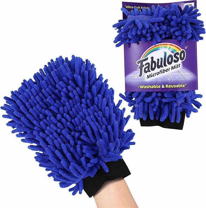 Fabuloso Microfiber Cleaning Mitt, Blue, One Size Fits All - Lint-Free, Scratch-Free Glove for Surfaces and Furniture - Dustless Hand Cloth for Bold & Bright Experience, 3 Count