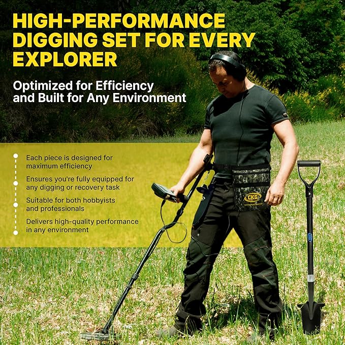CKG Carbon Metal Detecting Set - Spade Shovel, Hand Shovel Digging Tool, Pouch Bag – Lightweight and Durable Shovels for Digging Treasure Hunting,Set