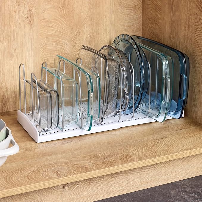 YouCopia StoreMore Expandable Cookware Rack with Tall Steel Wires, 12.5"-22" Wide Adjustable Pan Organizer for Kitchen Cabinet Storage, Premium Edition