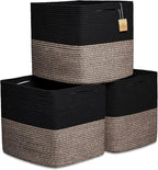 NaturalCozy 13x15x13 Kallax Storage Cubes Bins, 3 Pack | Cotton Rope Cube Storage Bin Woven Baskets for Organizing | Kallax Insert Storage Baskets for Shelves Organizer, Kids Toy, Closet Baby Nursery