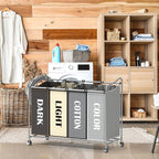Simple Houseware 4-Bag Heavy Duty Laundry Sorter Rolling Cart, Silver/Assorted
