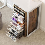 WOPITUES Plastic Storage Drawer Cart, Makeup Organizer and Storage with 10 Large Clear Drawers, Utility Wooden Rolling Cart on Wheels, for Cosmetic, Art Craft, Parts, Office Supplies, Toy, Brown