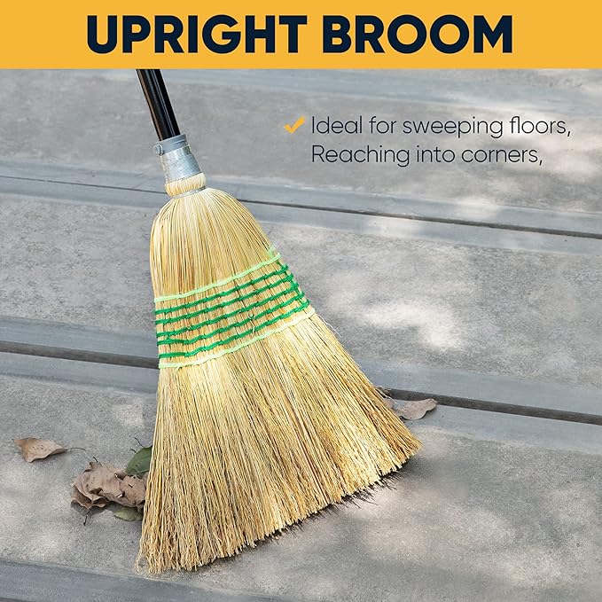 Yocada Heavy-Duty Broom Corn Broom Outdoor Commercial Indoor for Courtyard Garage Lobby Mall Market Floor Home Office Leaves Stone Dust Rubbish 59.8inch