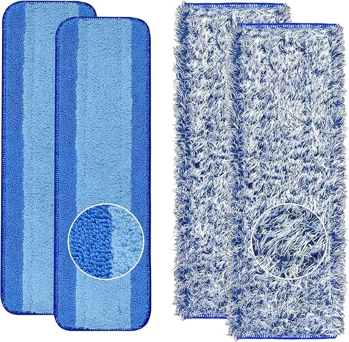 4 Pack Microfiber Cleaning Pad for Bona Mop Safe for Hardwood & Hard Surface Floors Dry Wet Floor Cleaning - Includes 2 Microfiber Cleaning Pad and 2 Dusting Pad - Microfiber Mop Pads for 18Inch Mop