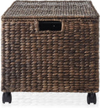 Casafield Rolling Filing Cabinet, Espresso Dark Brown - Water Hyacinth File Organizer with Lid and Wheels, Home Office Storage for Hanging Folders