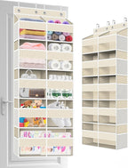 Over The Door Organizer Multi Pocket,5 Tier Large Hanging Shelf for Storage Kids Toys, Diapers, Clothes,Yarn,Heavy Duty Behind Door Storage for Bedroom Bathoom Nursery Closet Pantry,Beige
