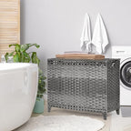 Laundry Hamper with 4 Removable Liner Bags; 176L Handwoven Rattan Laundry Basket with Lid & Heightened Feet; Clothes Hamper with Side Handles(Gray)