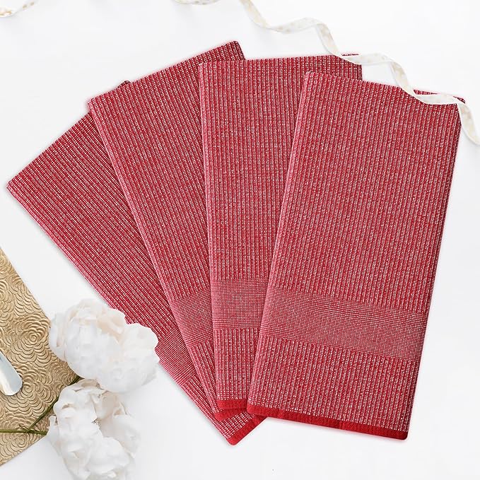 Homaxy Premium Kitchen Towels(18”x 28”, 12 Pack), Large Cotton Kitchen Hand Towels, Flat and Terry Dish Towels, 380 GSM Highly Absorbent Tea Towel Set with Hanging Loop, Red