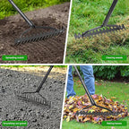 Garden Rake Heavy Duty, 17 Tines Metal Bow Rake with 63" Adjustable Handle, Landscape Yard Rakes for Lawns Leveling Loosening Soil, Spreading Mulch, Clearing Leaves Weeds Lawn Care Tool Thatch Rakes