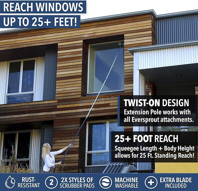 EVERSPROUT 7-to-20 Foot Swivel Squeegee & Microfiber Glass Window Scrubber, Window Squeegee & Window Cleaner, Light-Weight Window Washing Kit with Extension Pole, Squeegee for Window Cleaning