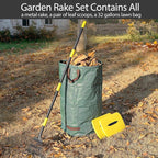 Garden Leaf Rake for Leaves with 32 Gallon Lawn and Leaf Bags & Leaf Scoops, Adjustable 11 Tines 9" Wide Small Adult Kids Lawn Shrub Yard Landscape Metal Rake Heavy Duty Long Handle 30-60