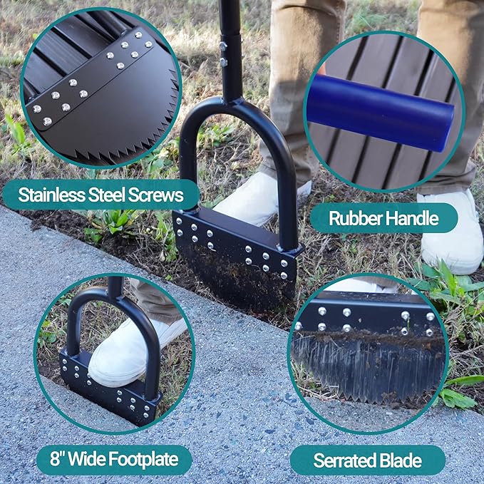 Edger Lawn Tool 41in Border Edger with Tempered Spring Steel Blade Long Rubber Handle Wide Footplate Rustproof Manganese Steel Half Moon Edger for Garden Maintenance