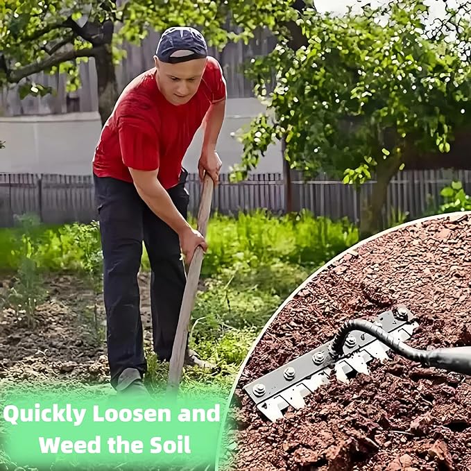 Gardenia Iron Weeding Rake, Iron Rake 2.0 for Gardening and Weeding, Detachable Double-Edged Blade Design Carbon Steel Heavy-Duty Weed Rakes,Hand Weed Puller Tools for Lawn Yard Garden Farm (5 teeths)