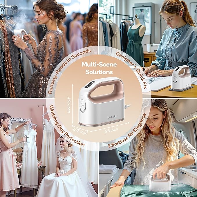 Newbealer Smart Steam Iron for Clothes - 1200W Professional-Grade Turbocharged 3 Steam & 3 Dry Heat Modes, 45s Heat-Up, 6oz Tank, Auto-Off, Nonstick Ceramic Soleplate for Home, RV & Hotel (Gold)