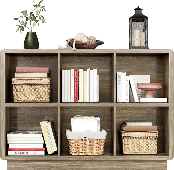 ChooChoo 6 Cube Storage Organizer, Wooden Bookcase with Storage, Cube Storage Bookshelf for Bedroom and Home Office, Rustic Oak