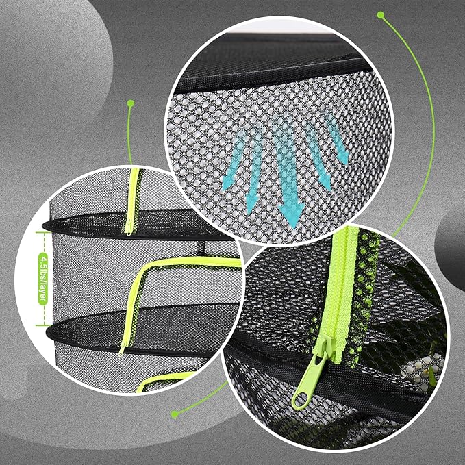 LUKETURE 4-Layer Hanging Herb Dryer Rack - with U-Zipper Mesh Net & Hook, Foldable Collapsible Drying Rack for Plants, Herbs, Flowers, Fish, Jerky, Laundry