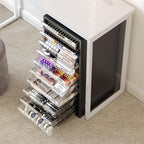 WOPITUES Plastic Storage Drawer Cart, Makeup Organizer and Storage with 10 Large Clear Drawers, Utility Wooden Rolling Cart on Wheels, for Cosmetic, Art Craft, Parts, Office Supplies, Toy, Black