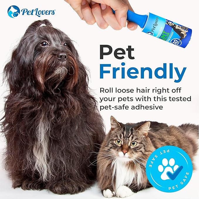 PetLovers Extra Sticky Lint Roller Mega Value Set for Pet Hair Removal and Clothes, Dog and Cat Lint Remover (Blue, 4 Pack Mini)