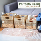 11 Inch Cube Storage Bins, Wicker Storage Baskets for Cube Shelf, Natural Foldable Square Baskets for Storage, Large Woven Storage Bin with Handle, Baskets for Pantry, Living Room Set of 4